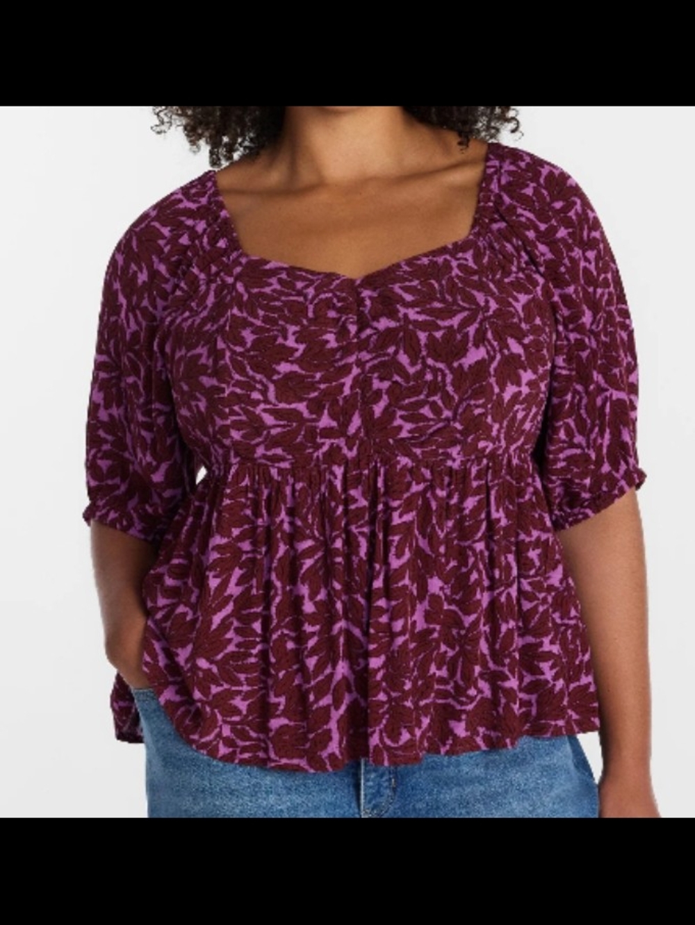 Terra & Sky Purple Printed Peplum sweetheart Blouse